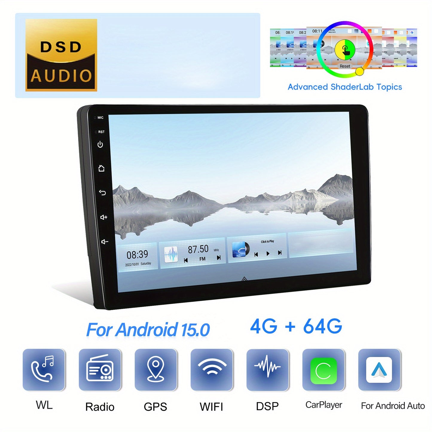[4GB+64GB] Android 15.0 Double Din Car Stereo with Wireless CarPlay, Android Auto, GPS Navigation, 22.86cm IPS Touchscreen, Quad-Core Processor, Built-in DSP, Wireless, for Cars, Trucks, SUVs - Aftermarket Automotive Head Uni