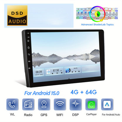 [4GB+64GB] Android 15.0 Double Din Car Stereo with Wireless CarPlay, Android Auto, GPS Navigation, 22.86cm IPS Touchscreen, Quad-Core Processor, Built-in DSP, Wireless, for Cars, Trucks, SUVs - Aftermarket Automotive Head Uni