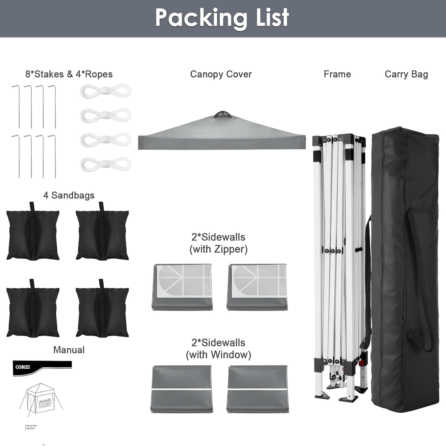 Partytent – Paviljoen – Tuintent – Feesttent – Vouwtent – Pop-up – 3x3 m – Verstelbare Hoogte – Zandzakken & Draagtas – Zwart