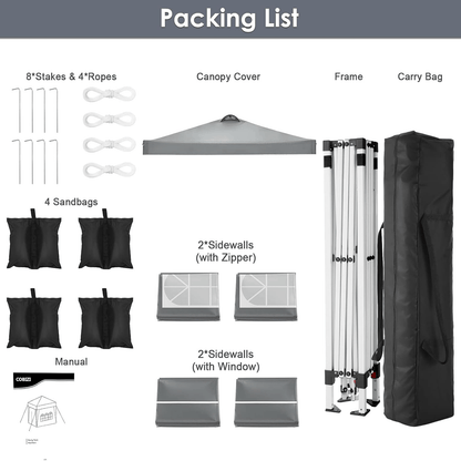 Partytent – Feesttent – Paviljoen – Vouwtent – Tuinentent – 3×3 m – Met 4 Afneembare Zijwanden – Instelbare Hoogte