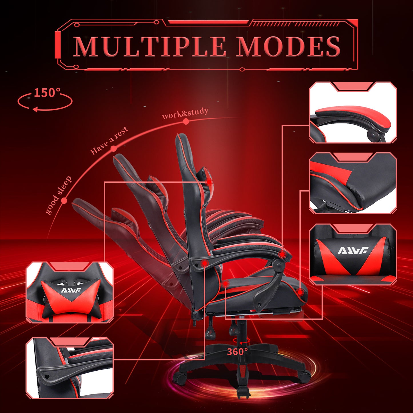 Office Chair, Gaming Chair, Gaming Chair, Ergonomic Gamer Chair with Footrest, Headrest,Lumbar Cushion, Padded Gaming Chair, Swivel Chair