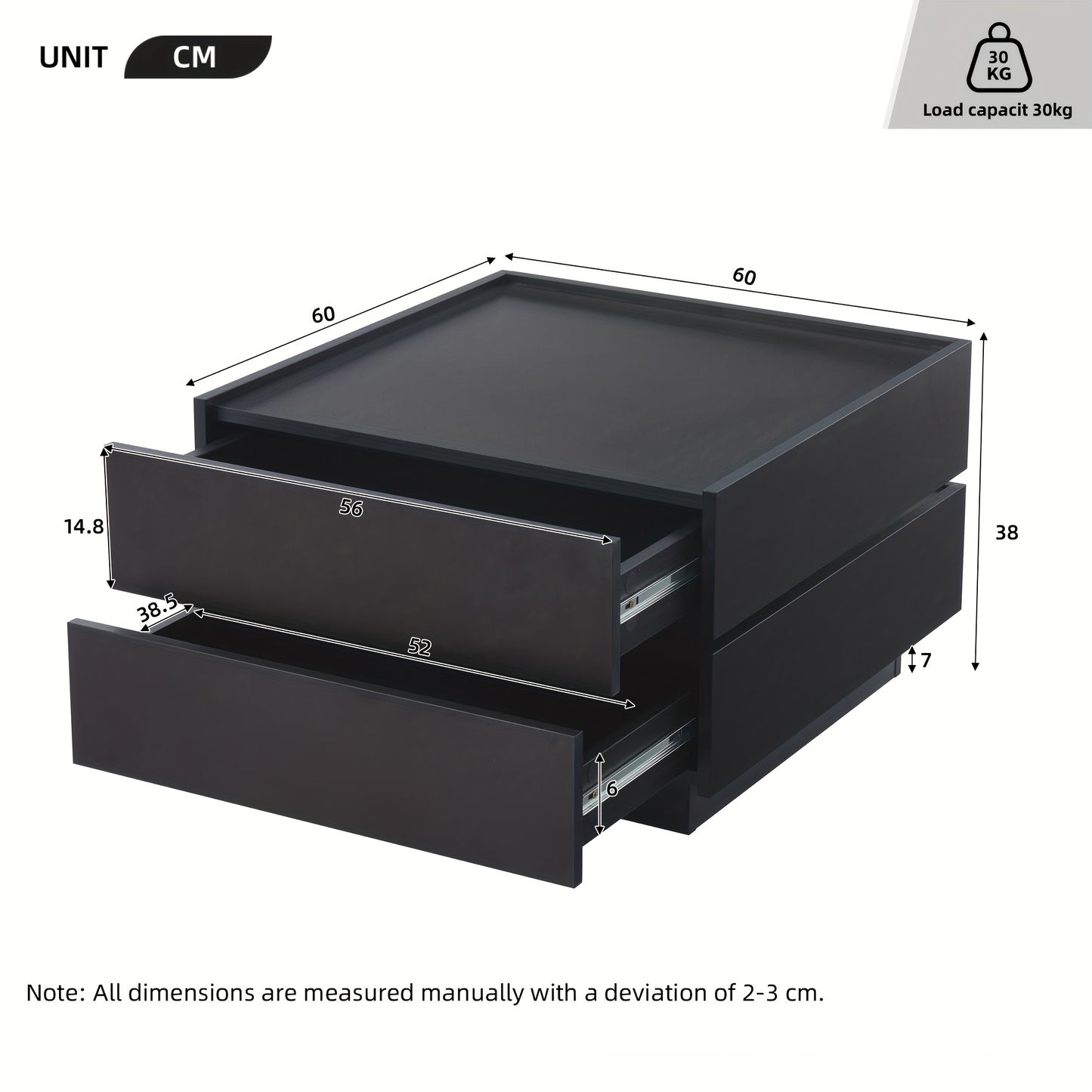 Functional Coffee Table For The Living Room, 360° Swivelling, Swivelling Table Top With 2 Shelves And Storage Space, Black Living Room Side Table Frame, 60*60*38 Cm
