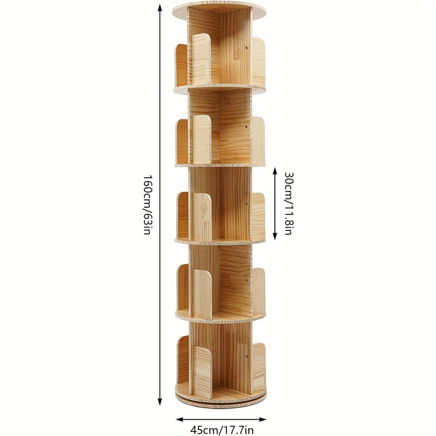 Boekenkast – Boekenrek – Opbergkast – Vakkenkast – Draaibare Kast – 5 Laags – 360° Draaibaar – Stevig Plastic – Licht Bruin
