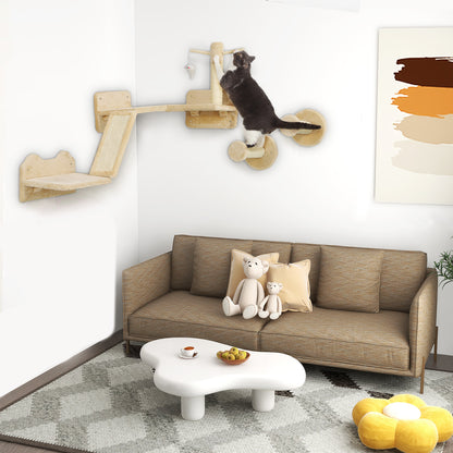 Krabpaal – Kattenboom – Kattenmeubel – Klimwand – Krabwand – Muurbevestigd – Ruimtebesparend Ontwerp – 110x56x73 cm – Sisal Krabpalen – Beige