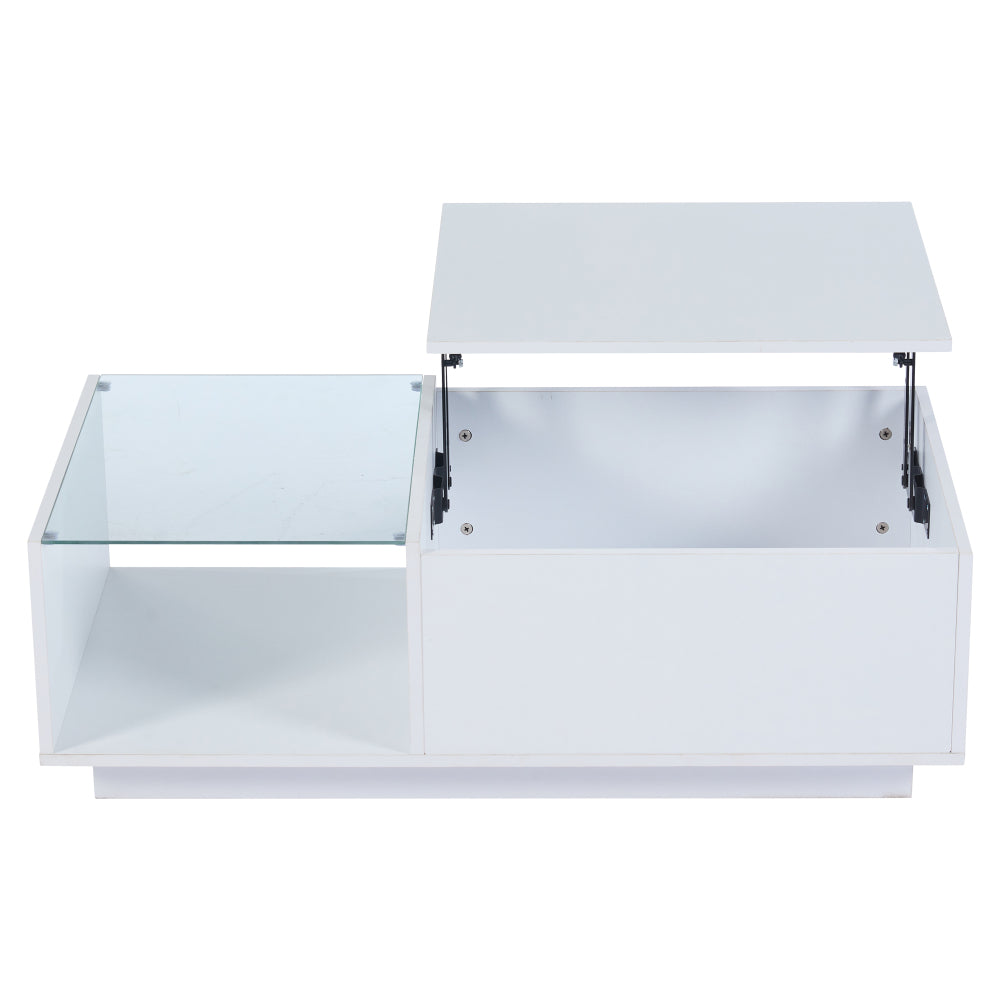 Modern Adjustable Height Coffee Table with Hidden Storage & Shelves - Heavy-Duty Metal Construction, High-Gloss Finish, Space-Saving Design with Lower Shelf & Openable Compartment, Easy Assembly, Contemporary Living Room Furn
