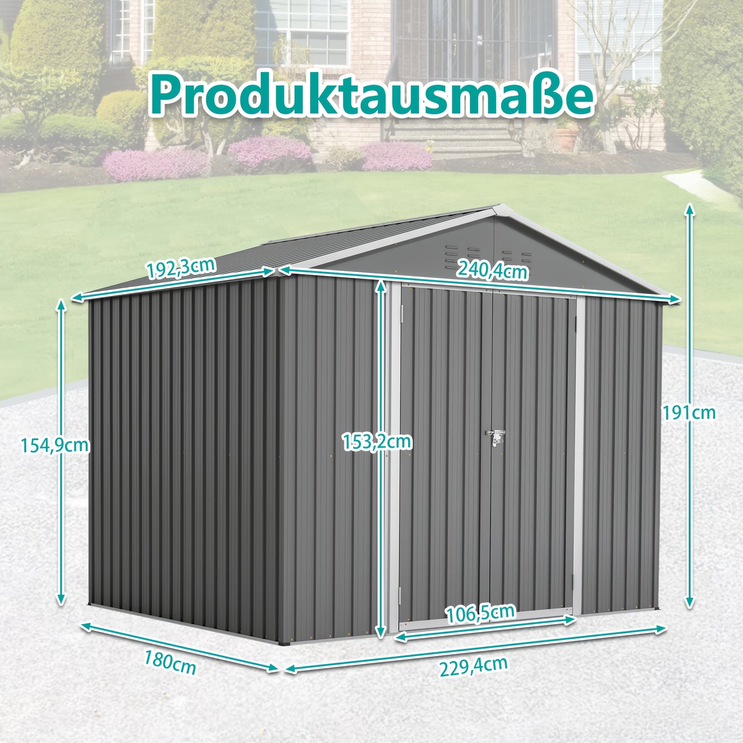 Tuinhuisje – Tuinschuur – Berging – Gereedschapsschuur – Metaal – Weerbestendig Staal – Ventilatie – Met Slot – 244x183 cm – Grijs