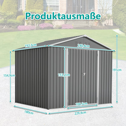 Tuinhuisje – Tuinschuur – Berging – Gereedschapsschuur – Metaal – Weerbestendig Staal – Ventilatie – Met Slot – 244x183 cm – Grijs