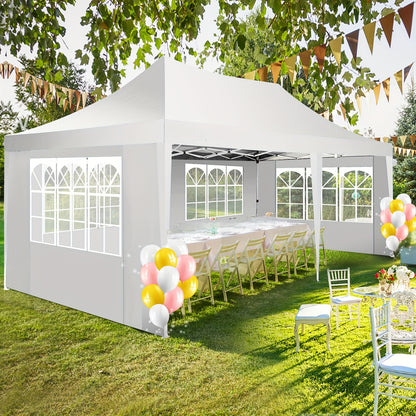 Pop-up Tent – Vouwtent – Partytent – Tuinpavilion – Gazebo – Zwart – 3,05x6,1 Meter – Hoogwaardig Oxford Doek – Verstelbare Hexagonale Metaalframe