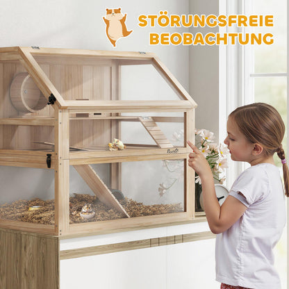3-Tier Wooden Hamster Cage Hinged Lid Running Wheel, Gerbil Cage, Hamster Cage Large, Hamster Enclosure, Hamster Supplies, Small Animal Cage, Cages For Small Animals, Hamster Habitat, Hamster Wheel, Hamster Hide, Hamster Tank
