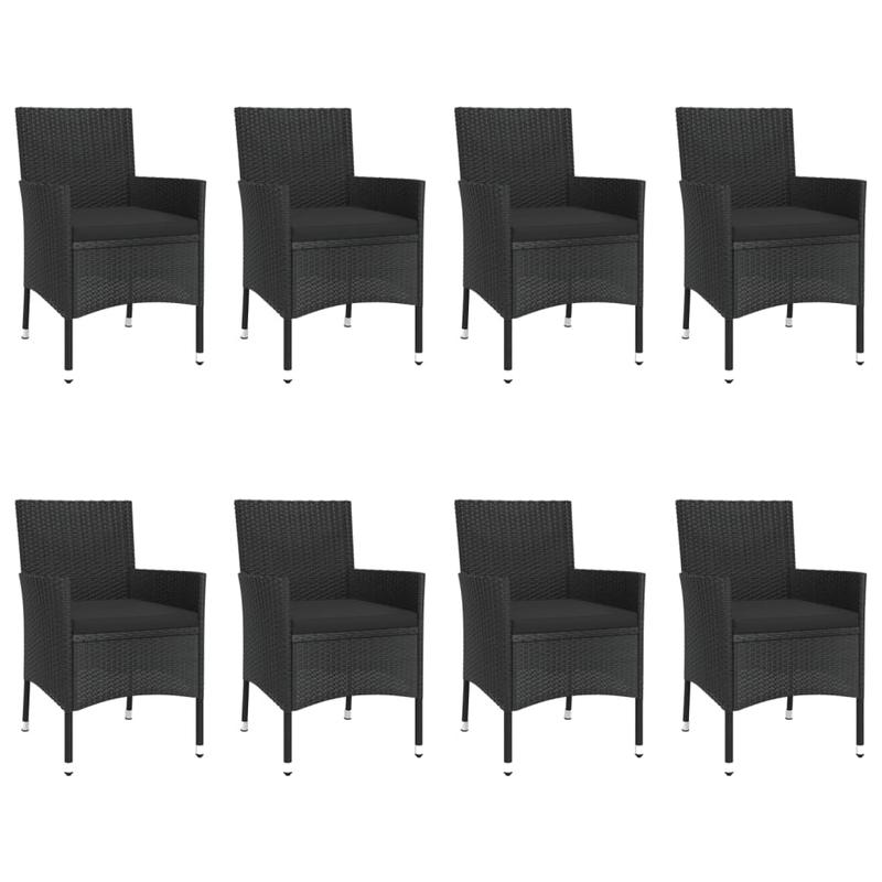 9-delige Tuinset – Tuinmeubelset – Balkonset – Terrasset – Buitenmeubels – Zwart Poly Rattan – Inclusief Kussens – Duurzaam Metalen Frame