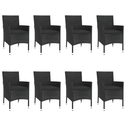 9-delige Tuinset – Tuinmeubelset – Balkonset – Terrasset – Buitenmeubels – Zwart Poly Rattan – Inclusief Kussens – Duurzaam Metalen Frame