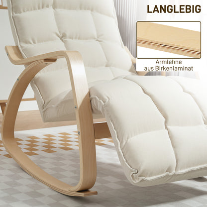Schommelstoel – Relaxstoel – Fauteuil – Voedingsstoel – Loungestoel – Gestoffeerd – Verstelbare Voetsteun – Birkenhouten Frame – Crème Wit