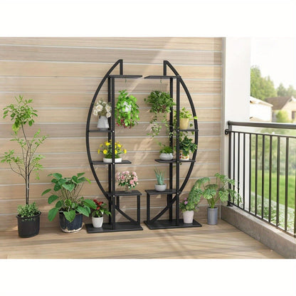 Plantenrek – Plantenstandaard – Plantenhouder – Plantentafel – Plantenetagère – 5 Lagen – Metalen Stevige Constructie – Modern Ovaal Design – Geschikt Voor Binnen & Buiten – Set Van 2