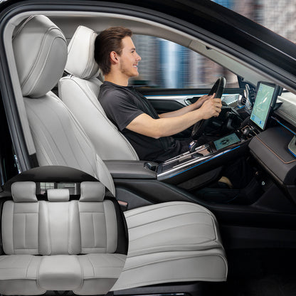 Universele Autostoelhoezen – Zittinghoezen – Stoelhoezen – Beschermhoezen – Autostoelbekleding – Grijs Kunstleer – Airbag Compatibel – Ademend & Waterafstotend