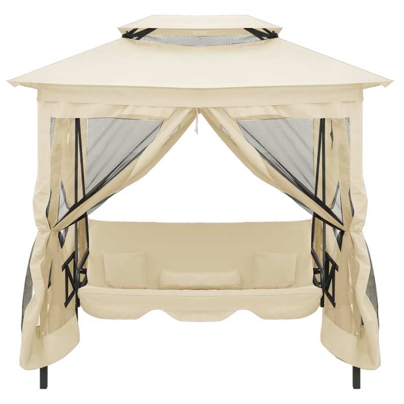 Schommelbank – Tuinschommel – Hangbank – Loungestoel – Tuinbank – Crème Wit – Weerbestendig Stalen Frame – Uitklapbaar Ligbed 220x160x240 cm