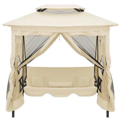 Schommelbank – Tuinschommel – Hangbank – Loungestoel – Tuinbank – Crème Wit – Weerbestendig Stalen Frame – Uitklapbaar Ligbed 220x160x240 cm