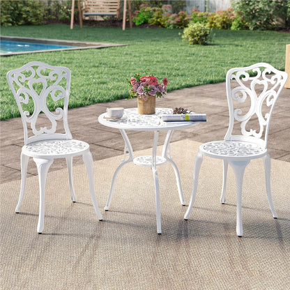 3-delige Tuinset – Bistroset – Balkonset – Terras Meubels – Patio Stoelen – Weerbestendig Aluminium – Stabiel Met Parasolgat – Wit