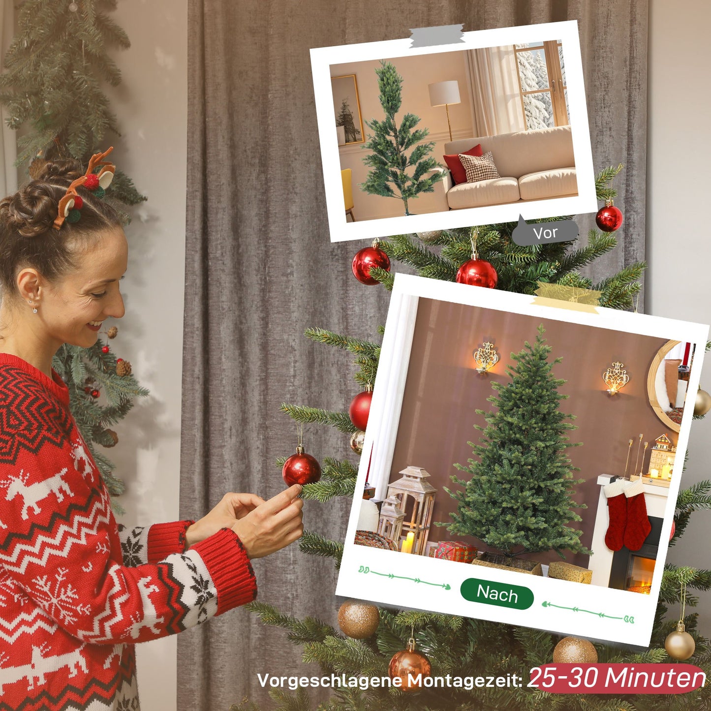 Kunstkerstboom – Kunstboom – Nepkerstboom – Weihnachtsbaum – Kerstversiering – Realistische Takken – Stevige Metalen Standaard – Gemakkelijk te Monteren – Groen