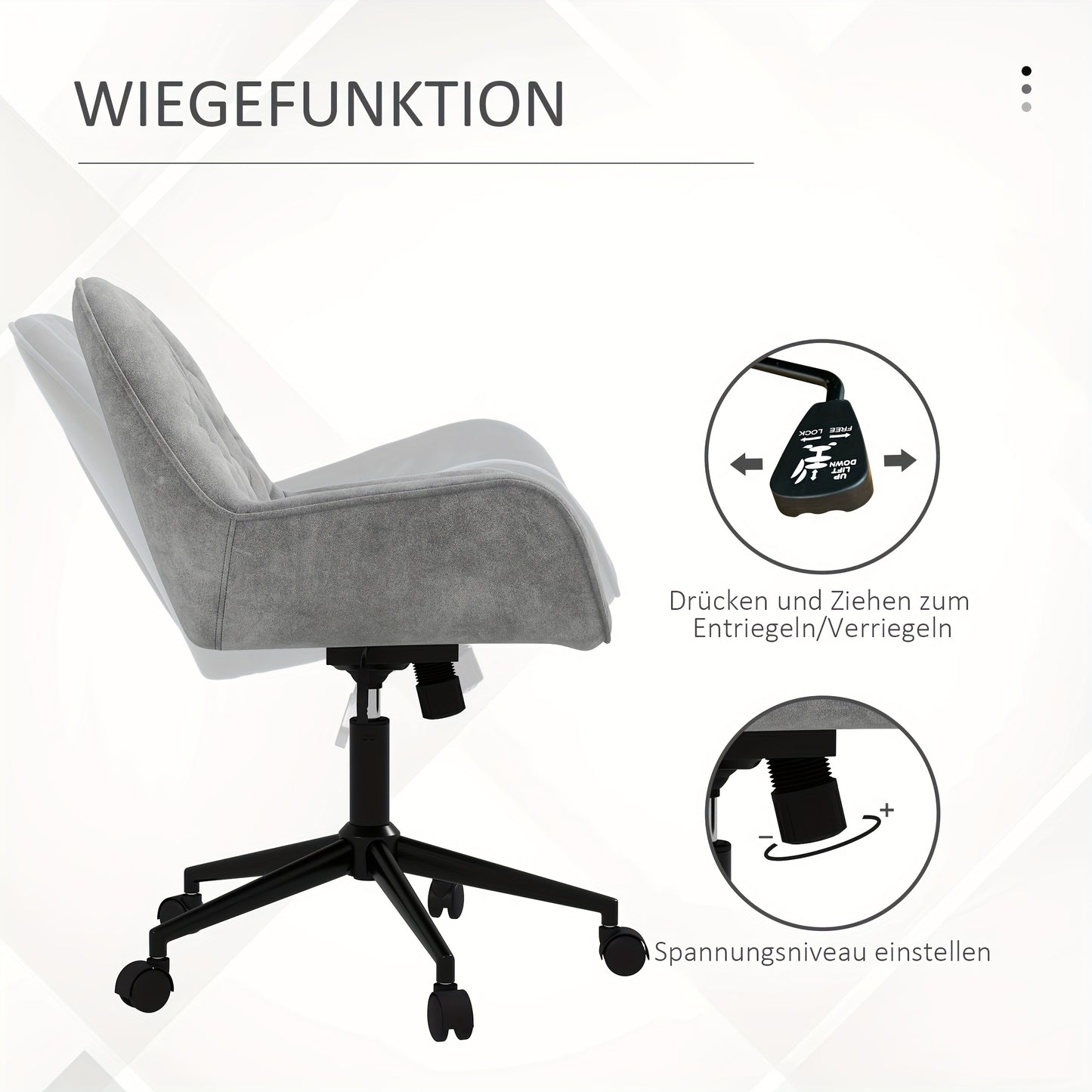 Draaifauteuil – Loungestoel – Bureaustoel – Werkstoel – Stoel – Lichtgrijs Velvet – Verstelbare Zithoogte – Ergonomisch Design
