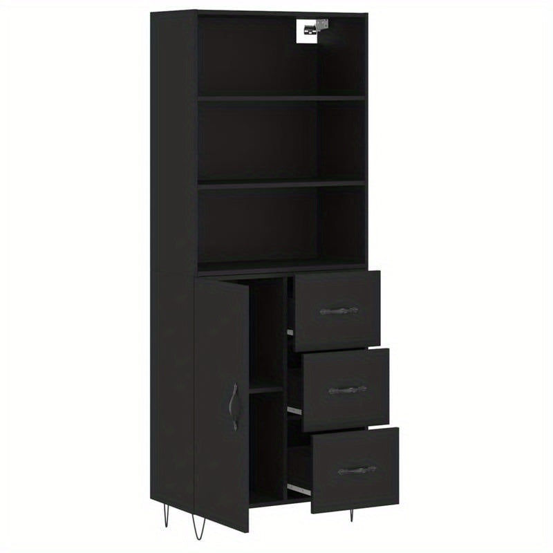 Hoge Kast – Opbergkast – Boekenkast – Nachtkastje – Staande Kast – Mat Zwart – Duurzaam Hout Kunststof – 69,5x34x180 cm