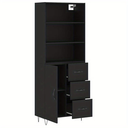 Hoge Kast – Opbergkast – Boekenkast – Nachtkastje – Staande Kast – Mat Zwart – Duurzaam Hout Kunststof – 69,5x34x180 cm