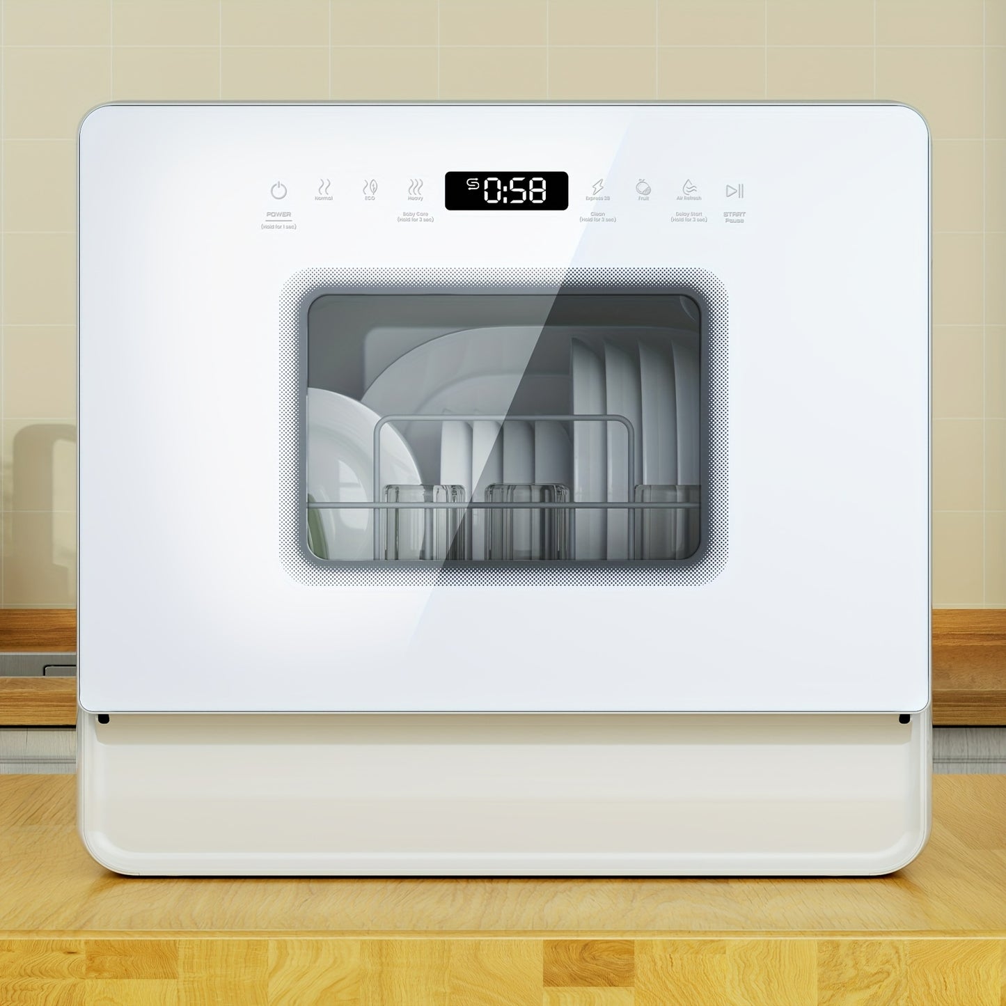 Compact Vaatwasser – Tafelmodel Vaatwasser – Vrijstaand Mini Vaatwasser – Kleine Keuken Vaatwasser – Mobiele Vaatwasser – 7 Wasprogramma’s – Ingebouwde 5L Watertank