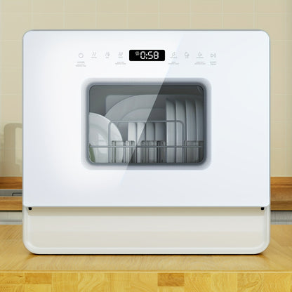 Compact Vaatwasser – Tafelmodel Vaatwasser – Vrijstaand Mini Vaatwasser – Kleine Keuken Vaatwasser – Mobiele Vaatwasser – 7 Wasprogramma’s – Ingebouwde 5L Watertank