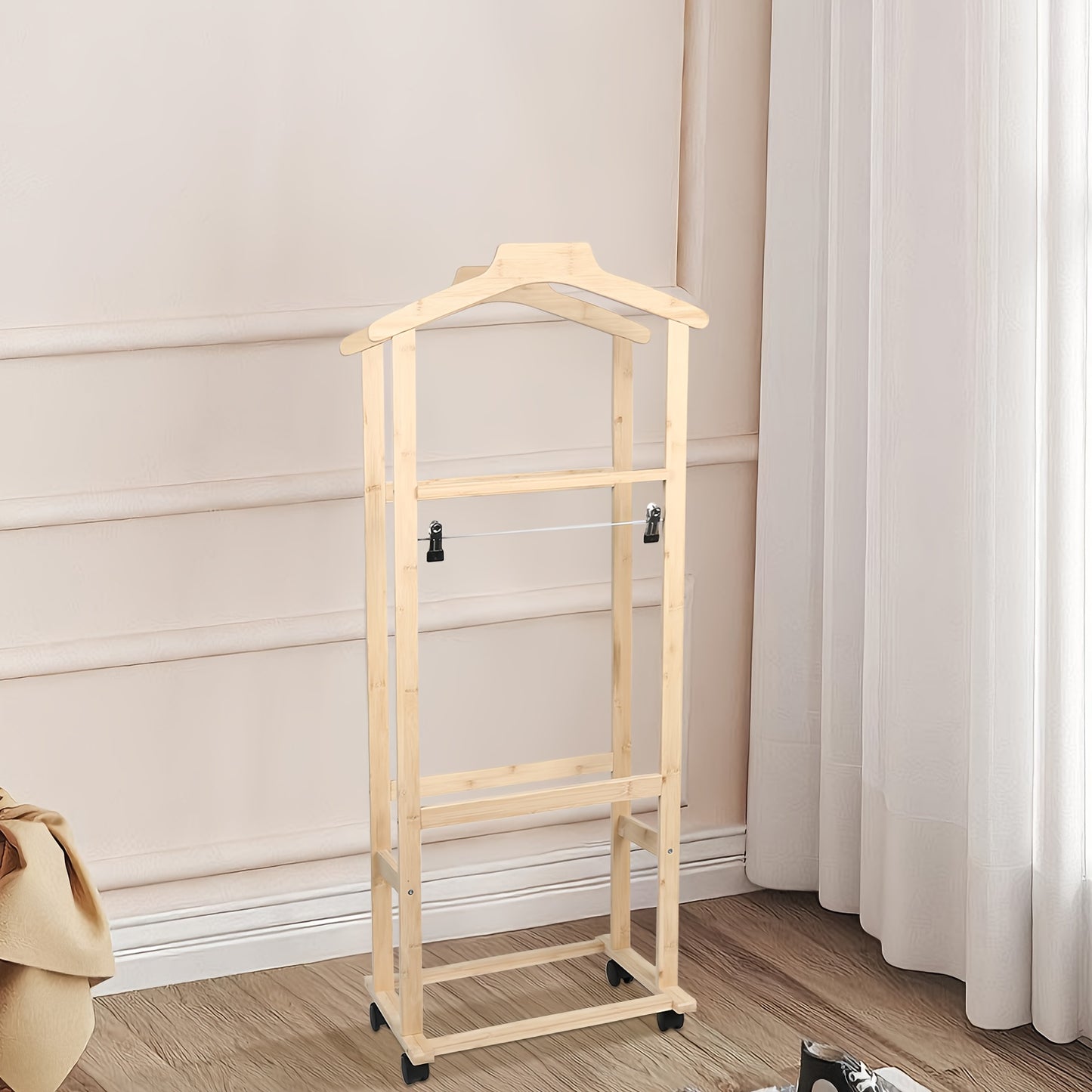 Kledingrek – Garderoberek – Kapstok – Dressboy – Opbergrek – Vrijstaand – Met Wielen – Hout – Duurzaam – 107x47x37 cm