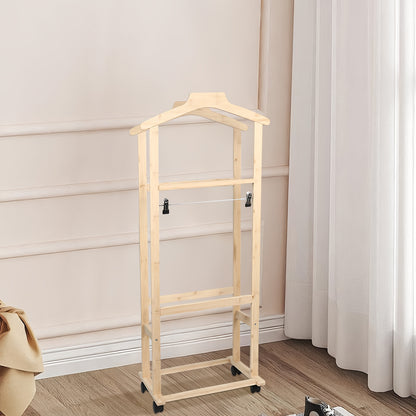Kledingrek – Garderoberek – Kapstok – Dressboy – Opbergrek – Vrijstaand – Met Wielen – Hout – Duurzaam – 107x47x37 cm