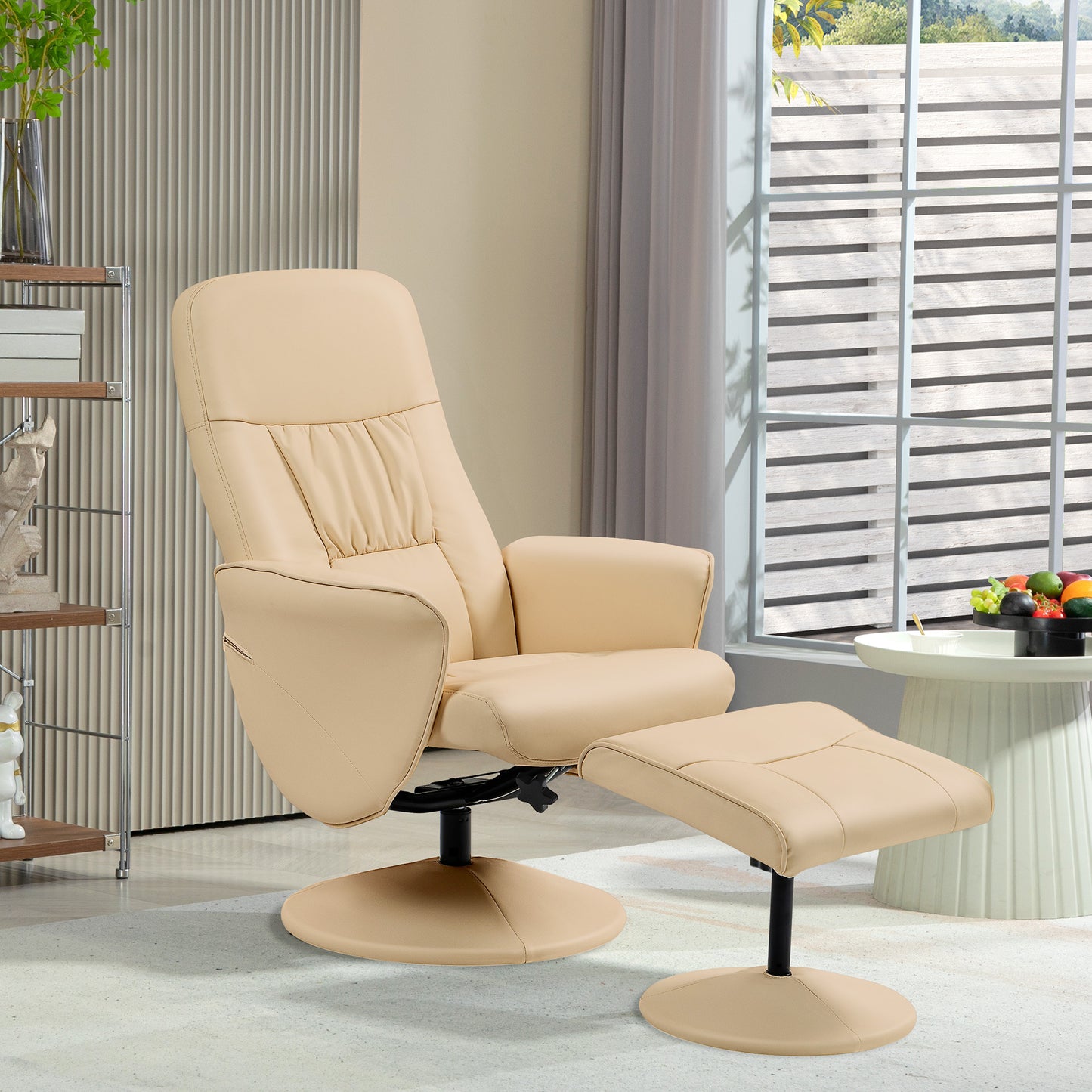 Relaxstoel – Relaxfauteuil – Draaifauteuil – Loungestoel – Fauteuil – 360° Draaibaar – Verstelbare Rugleuning Tot 145° – Beige Synthetisch Metalen Frame