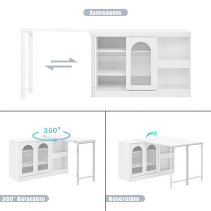 Draaibare Bartafel – Bar Tafel – Hoog Tafel – Barkeuken Meubel – Opbergtafel – Zwart – 360° Rotatie – Ruime Opbergruimte Met Glazen Deurtjes