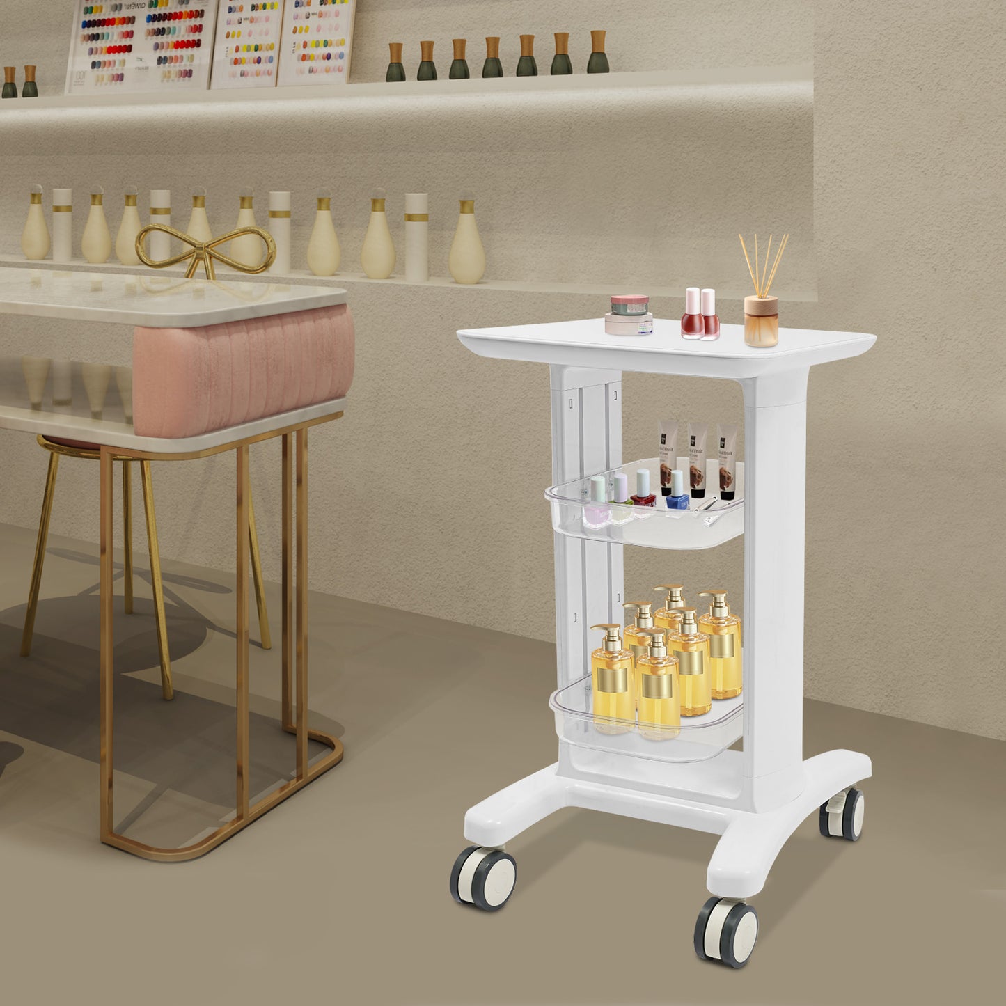 Opbergwagen – Opbergtrolley – Beauty Trolley – Werkwagen – Salonwagen – 3-laags – Stevig ABS Kunststof – Zwenkwieltjes Met Rem