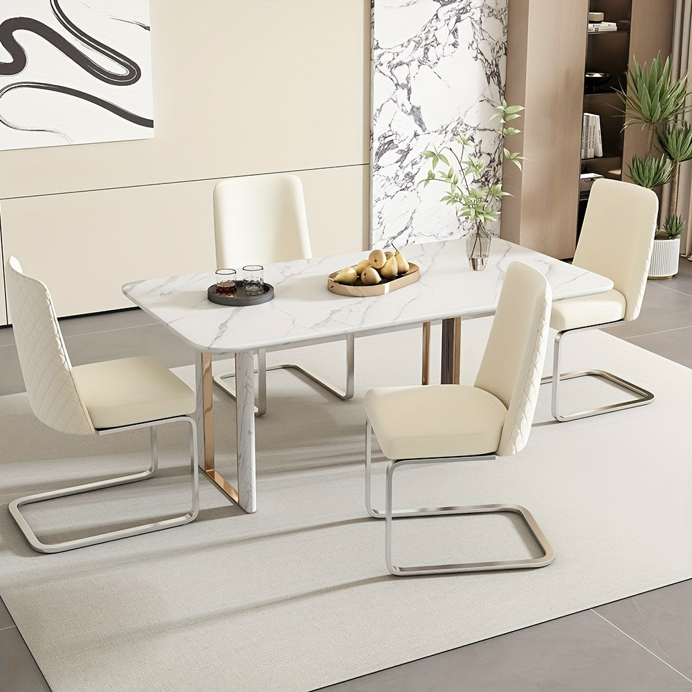 Eetkamerstoelen – Stoelen – Bureaustoelen – Zitstoelen – Luxe Stoelen – Beige Set Van 2 – Rhinestone Rugleuning – Zilveren Poten