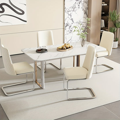 Eetkamerstoelen – Stoelen – Bureaustoelen – Zitstoelen – Luxe Stoelen – Beige Set Van 2 – Rhinestone Rugleuning – Zilveren Poten
