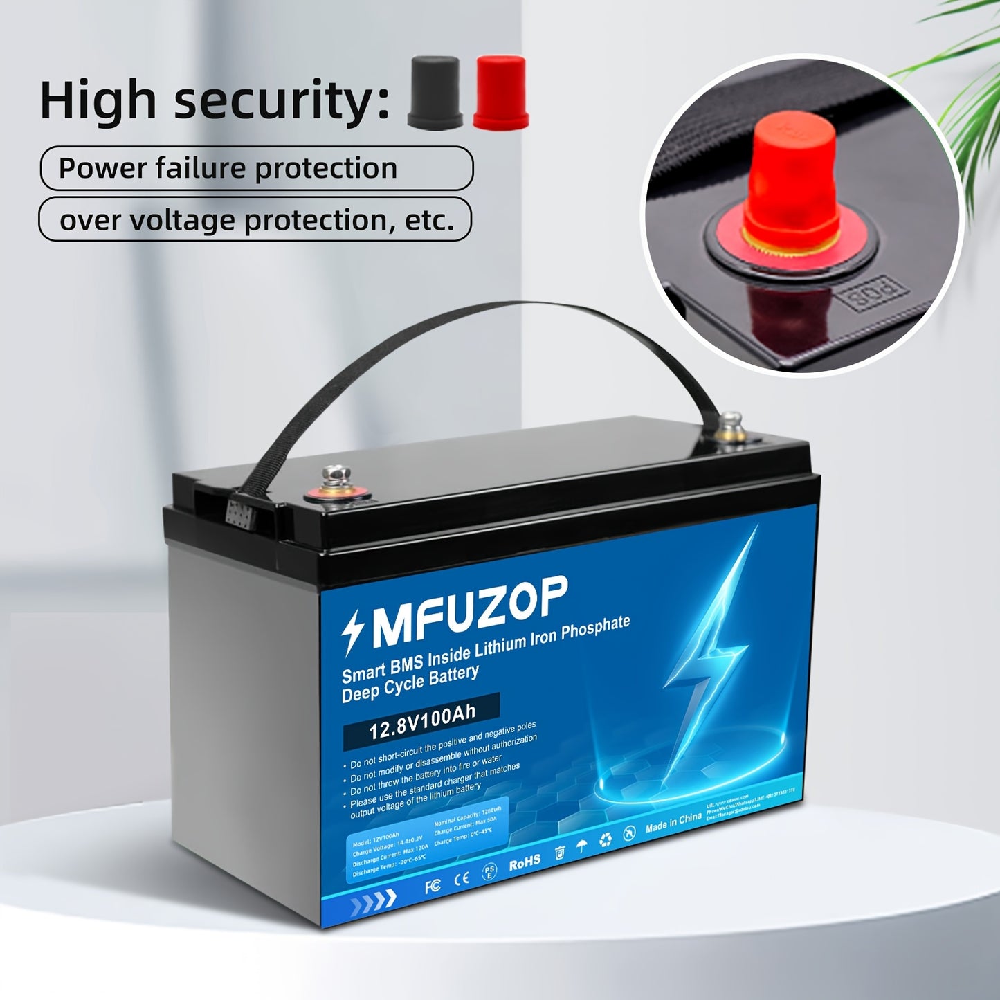 Li-ion Accu – Lithium Batterij – Oplaadbare Accu – LiFePO4 Accu – 12.8V 100Ah – Intelligent BMS – Temperatuurbescherming