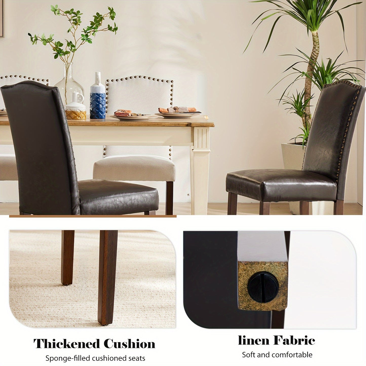 Eetkamerstoelen Set 2 – Stoelen – Kuipstoel – Keukenstoelen – Terrasstoelen – Grijs – Katoenen Bekleding – Stevig Houten Frame