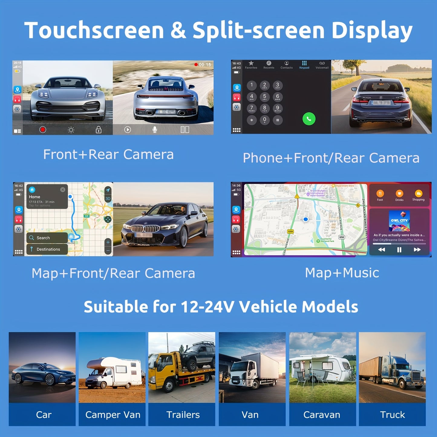 10,26-inch Touchscreen Autostereo – Carplayer – Multimedia Systeem – Navigatiesysteem – Android Auto Headunit – Draadloze CarPlay – 4K Dashcam – 1080P Achteruitrijcamera