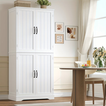 Opbergkast – Keukenkast – Dressoir – Wandkast – Kast Met Deuren – Modern Wit MDF – 180x80x40 cm – 6 Ruime Vakjes – Kras- En Waterbestendig