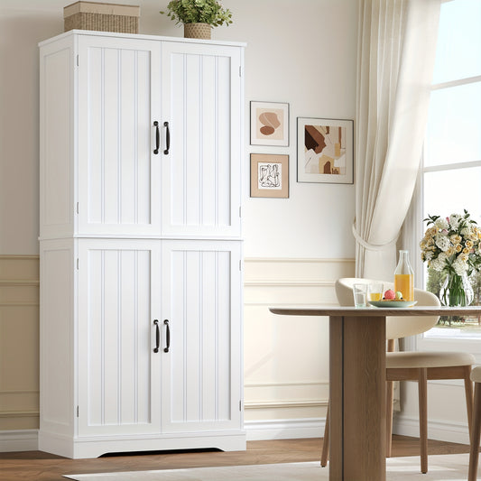 Opbergkast – Keukenkast – Dressoir – Wandkast – Kast Met Deuren – Modern Wit MDF – 180x80x40 cm – 6 Ruime Vakjes – Kras- En Waterbestendig