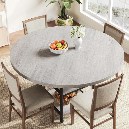 Ronde Eettafel – Eettafel Rond – Keukentafel – Tafel Rond – Bistrotafel – Met 2-Lagen Opbergruimte – Stevig Metalen Onderstel