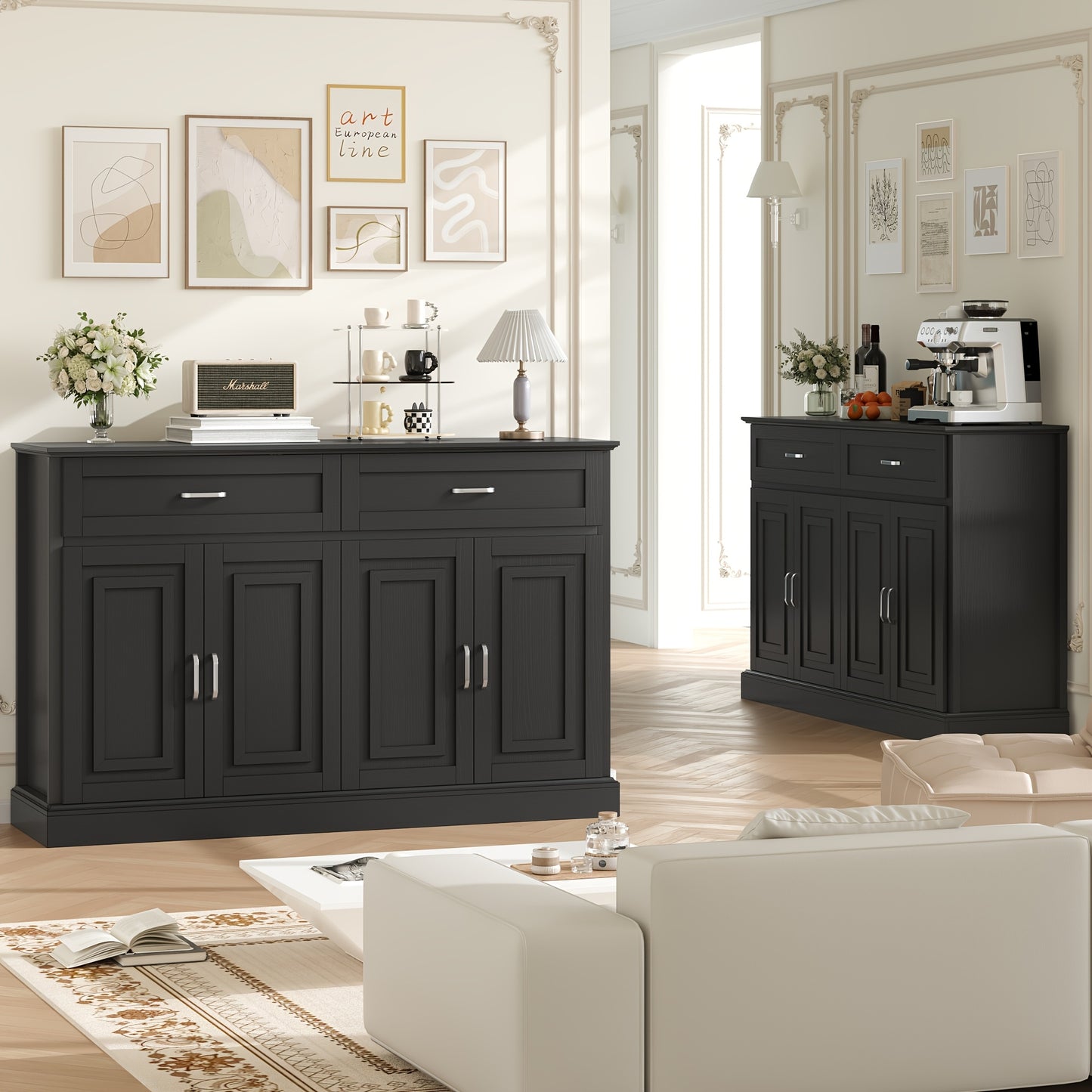 Dressoir – Sideboard – Opbergkast – Buffetkast – Tv-kast – Modern Design – Massief Hout & Spaanplaat – Ruime Opbergruimte met Lades en Deuren
