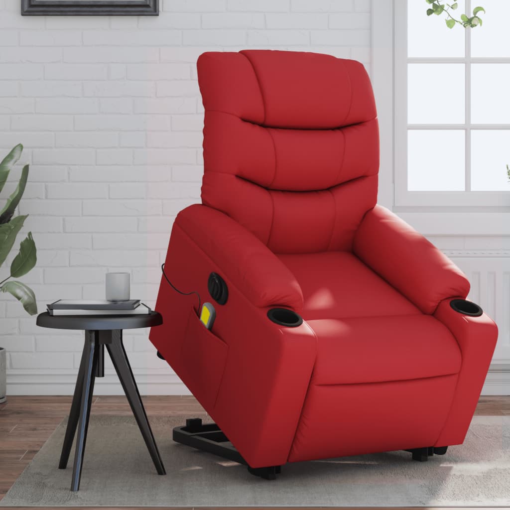 Elektrisch Verstelbare Sta-op Stoel – Sta Op Fauteuil – Opsta Stoel – Relaxstoel – Elektrische Relaxfauteuil – Vibratiemassage – Verstelbare Rugleuning – Rood
