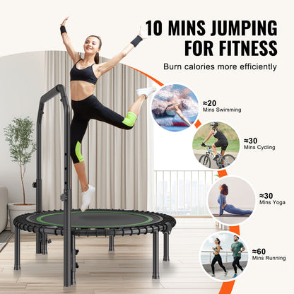 Mini Trampoline – Fitness Trampoline – Springkussen – Rebounder – Opvouwbare Trampoline 40 inch – Verstelbare Handgreep – Stevig Stalen Frame