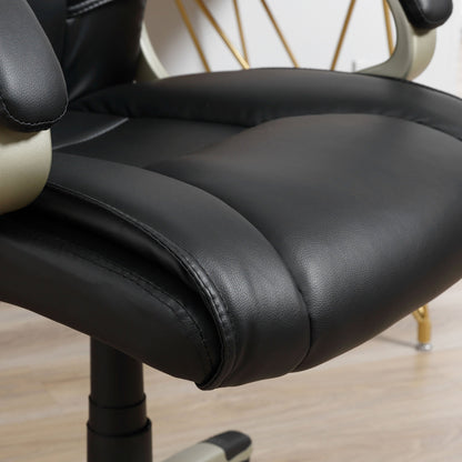 Bureaustoel – Office Chair – Ergonomische Stoel – Draaistoel – Desk Chair – Met Schommelfunctie – Zwart Kunstleer – Metalen Frame – Hoge Rugleuning – 70x58x114–124 cm