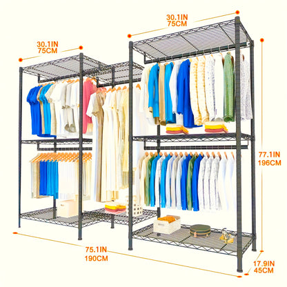 Extra Heavy Duty Kledingrek – Vrijstaand Kledingkast – Kledinghanger – Kledingopberger – Kledingstandaard – 410,5 KG Draagvermogen – Robuust Zwart Roestvrij Stalen Frame