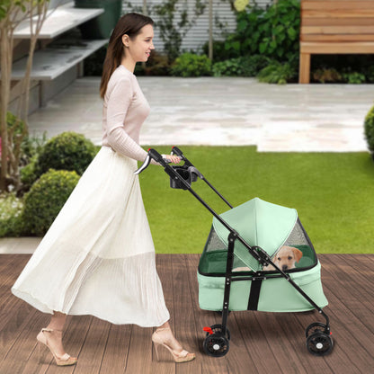 Foldable Dog Stroller for Pets, Up to 15 Kg, Dog Trolley with Drink Holder, Travel Pet Stroller, Jogger Buggy for Small Dogs And Cats 50X70X95Cm (Green)
