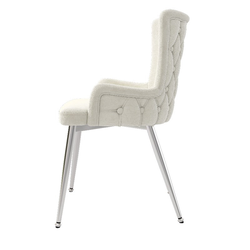 Eetkamerstoelen – Stoelen – Kuipstoelen – Armleunstoelen – Dining Chairs – Luxe Fluwelen Zitting – Zilverkleurig Metalen Frame – Set van 6 – Beige – Comfortabel