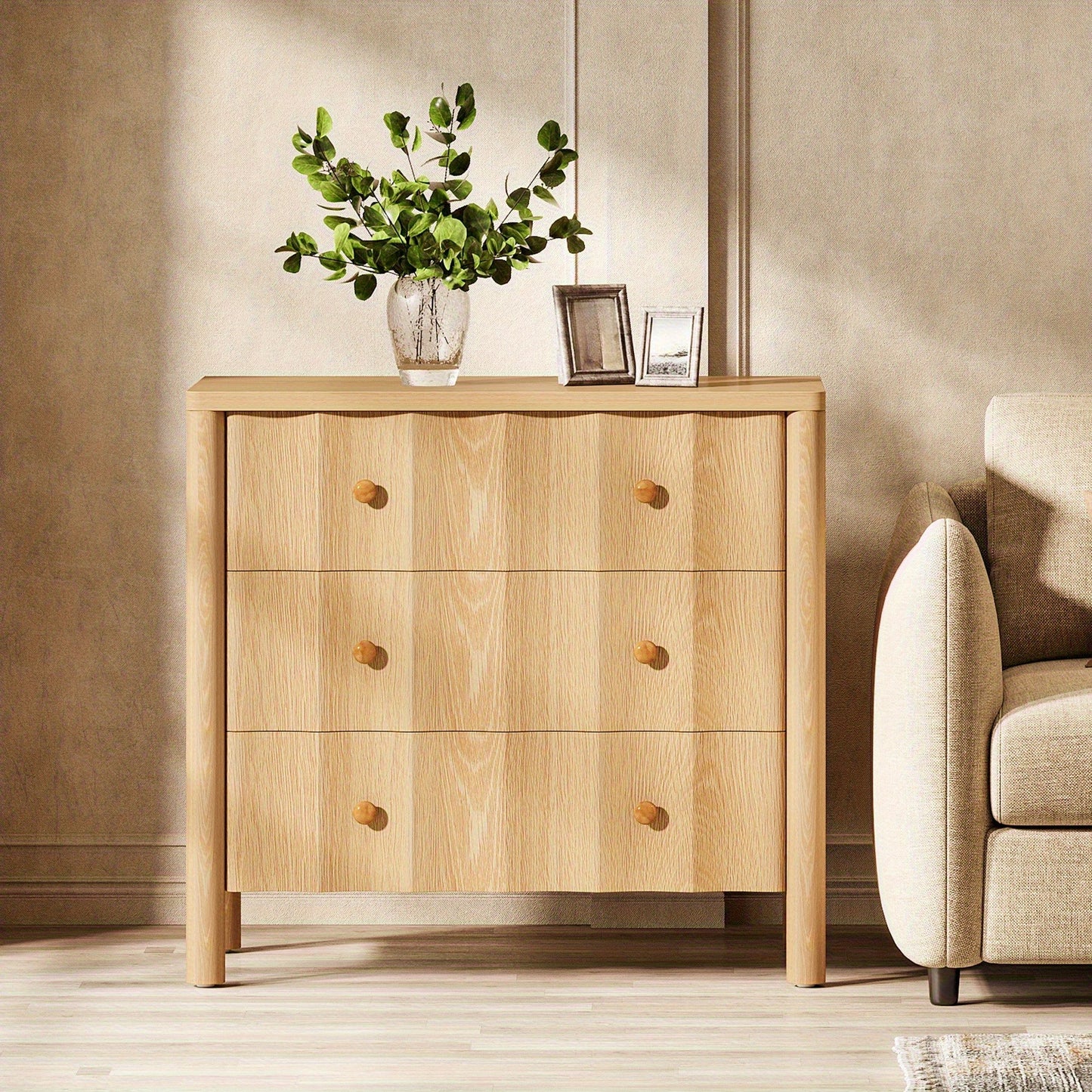Nachtkastje – Bijzettafel – Bedside Table – Opbergkast – Ladekast – Extra Breed 80 cm – Natuur Eikenhout – 3 Lades Met Geruisloze Rails – Stevig Hout & Eenvoudig In Elkaar Te Zetten