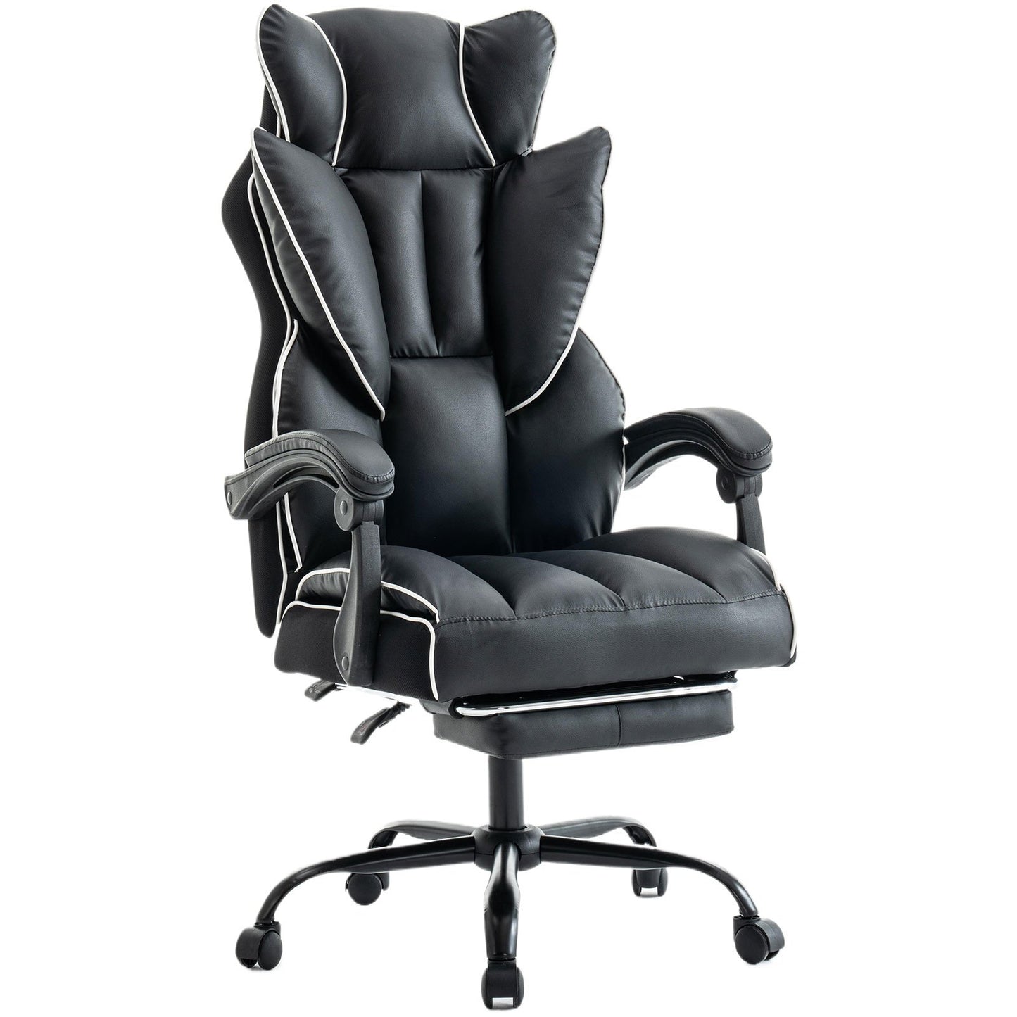 Gamingstoel – Gamestoel – Gaming Chair – Bureaustoel – Ergonomische Stoel – PU Kunstleer – Verstelbare Hoogte & Voetsteun – 360° Draaibaar – Zwart/Wit