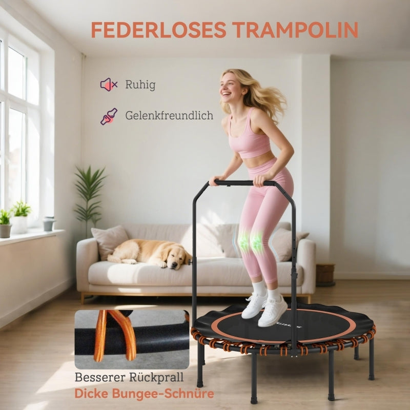 Fitness Trampoline – Springmat – Rebounder – Mini Trampoline – Trainingsapparaat – Instelbare 5-standen Handrail – 32 Bungee Koorden & Stevig Stalen Frame – Compact Opvouwbaar – Zwart